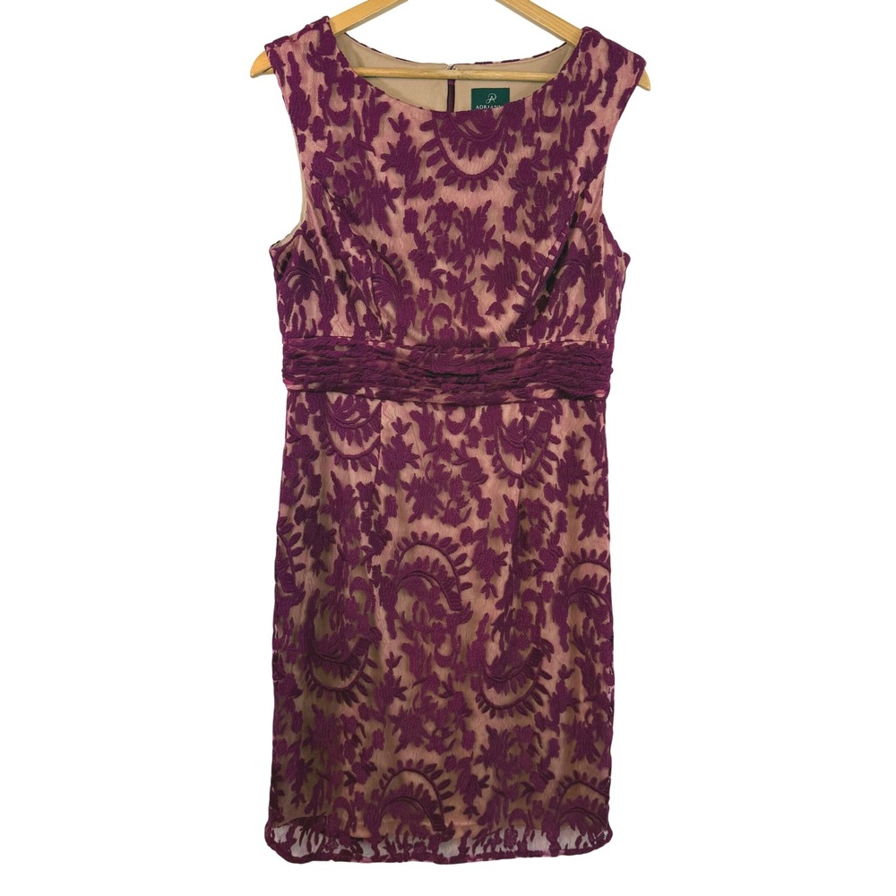 Adrianna Papell Embroidered Mesh Sheath Cocktail Dress Plum Wedding Guest‎ 12